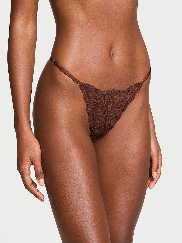 תחתוני V-String תחרה עם רצועות מותניים מתכווננות