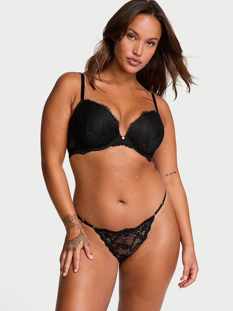 תחתוני V-String תחרה עם רצועות מותניים מתכווננות