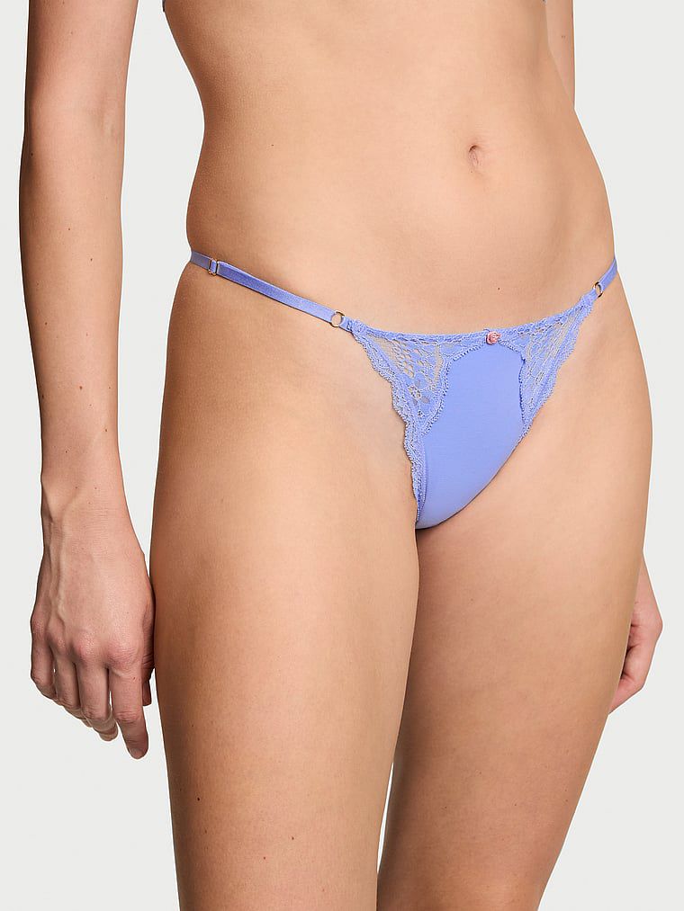 תחתוני V-String עם רצועות מותניים מתכווננות וסיומת תחרה
