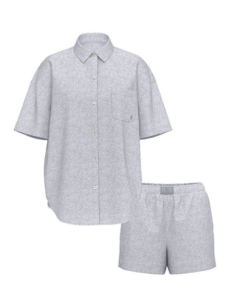 סט פיג’מה קצרה בשילוב כותנה-מודל