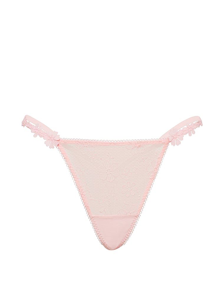 תחתוני V-String עם רקמה פרחונית