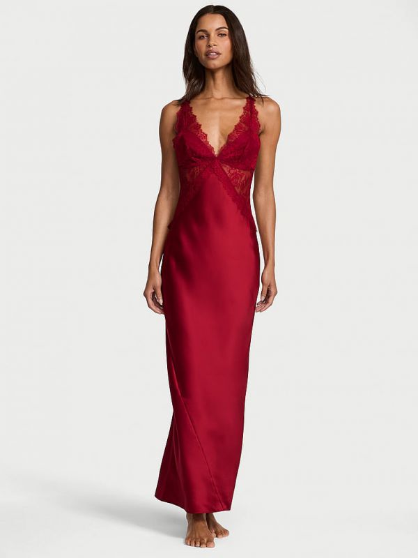 כותונת מקסי סאטן ותחרה