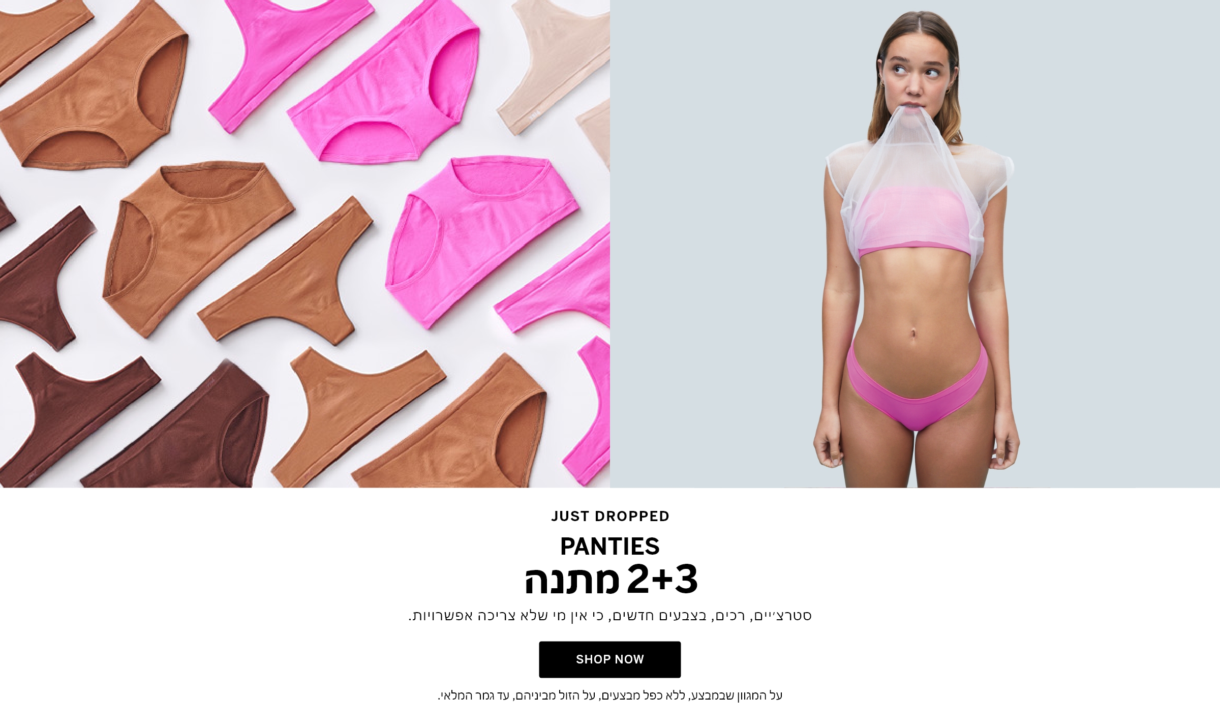 panties 3+2 מתנה. סטרצ'ים, רכים, בצבעים חדשים, כי אין מי שלא צריכה אפשרויות. על המגוון שבמבצע, ללא כפל מבצעים, על הזול מבינהם, עד גמר המלאי קנה עכשיו.